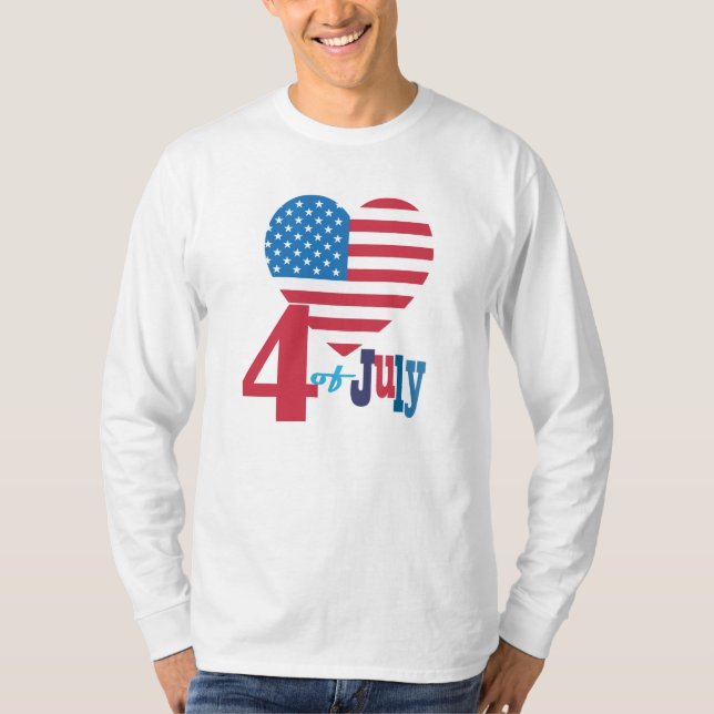 T-shirt Feu d'artifice 4 juillet American USA Flag Heart F (Devant)