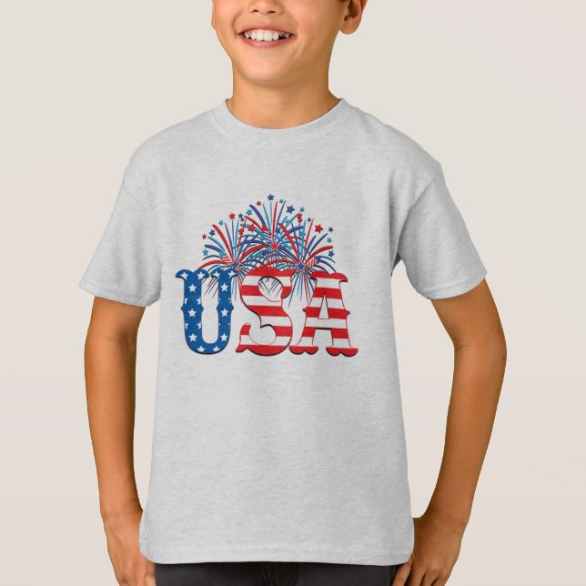 T-shirt Feu d'artifice 4 juillet, Fête de l'Indépendance,  (Devant)