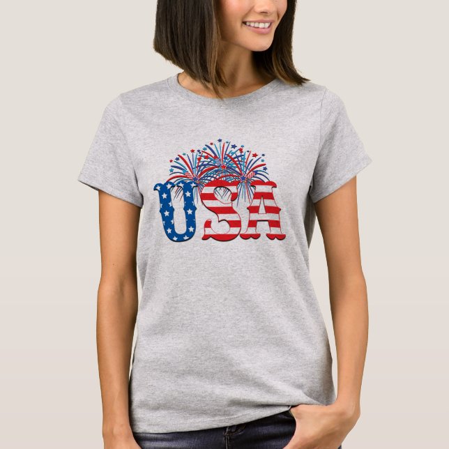 T-shirt Feu d'artifice 4 juillet, Fête de l'Indépendance,  (Devant)