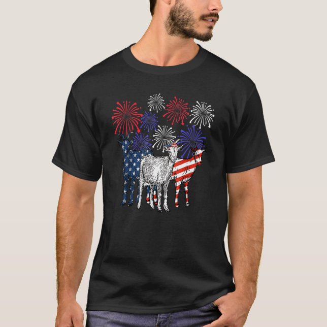 T-shirt Feu de chèvre Animal Happy 4 juillet (Devant)