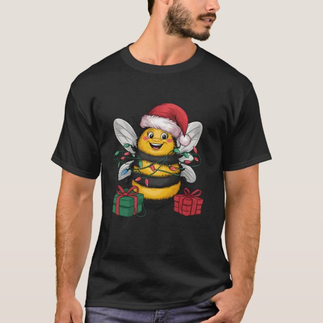 T-shirt Feu de Noël Éclairage Santa Chapeau Bumble Bee Noë (Devant)