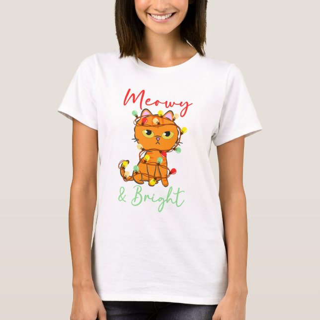 T-shirt Feu de Noël Meowy & Bright orange cat (Devant)