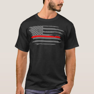 T-shirt Feu de pompiers de la ligne rouge mince et drapeau