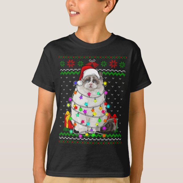 T-shirt Feu moche doux lumières Noël Chat Kitten Amour (Devant)