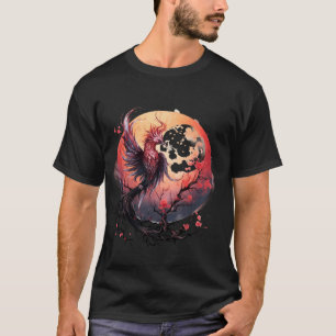 T-shirt Feu Phoenix Bird Moon Sakura Tree Mythique Bird P