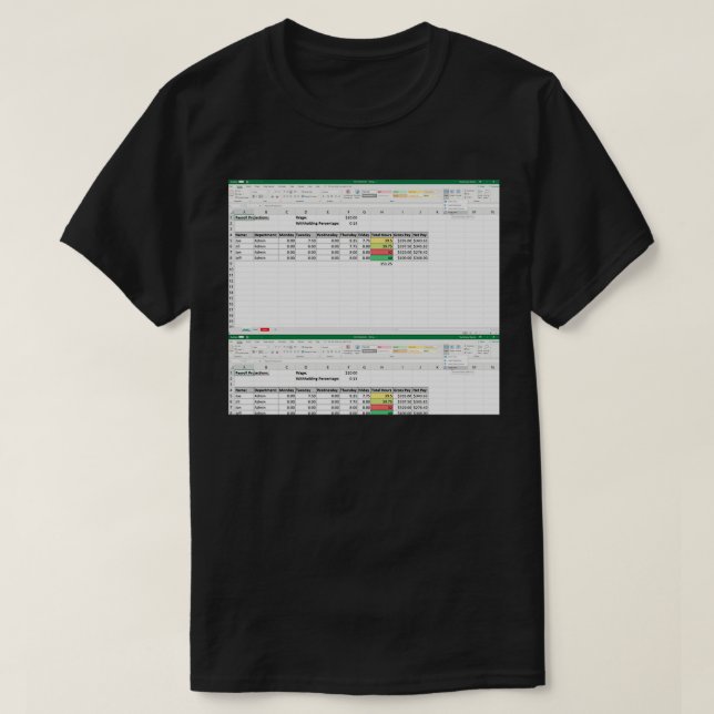 T-shirt Feuille de calcul Excel 3 (Design devant)