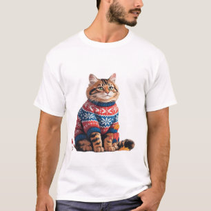 T-shirt Feuille de chat Automne Bonjour Funny Cat Kitten L
