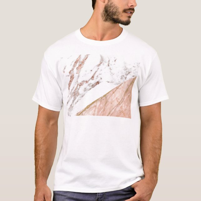 T-shirt Feuille d'or rose au-dessus de marbre (Devant)