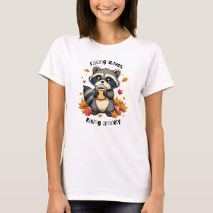 T-shirt Feuille et anxiété - Joli Raccoon avec café