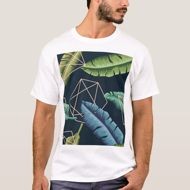 T-shirt Feuilles Abstraits : Ligne Polygonale Sans Couche. (Devant)