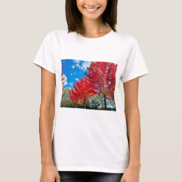 T-shirt Feuilles D'Arbre Rouge Lumineux En Automne
