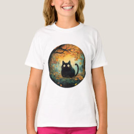 T-shirt Feuilles d'automne douillette chute noir chat dans