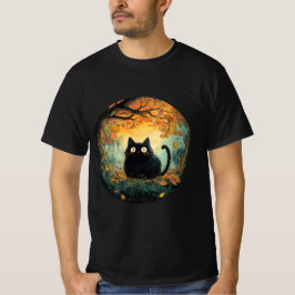 T-shirt Feuilles d'automne douillette chute noir chat dans