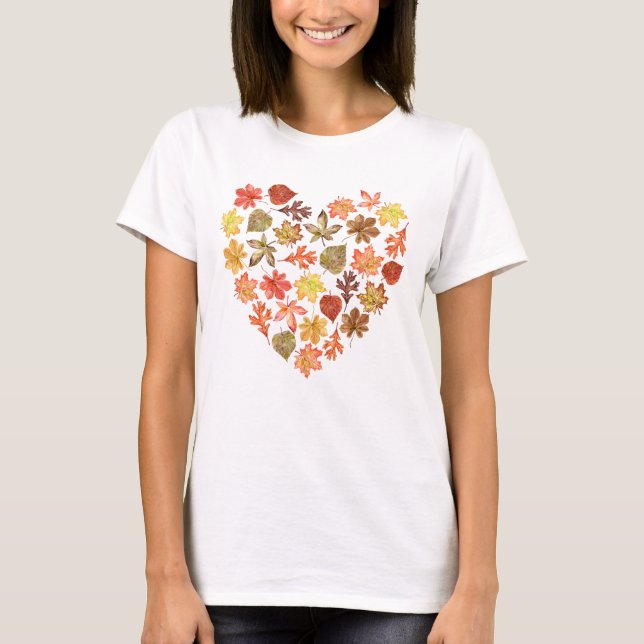 T-shirt Feuilles d'automne en forme de coeur blanc (Devant)