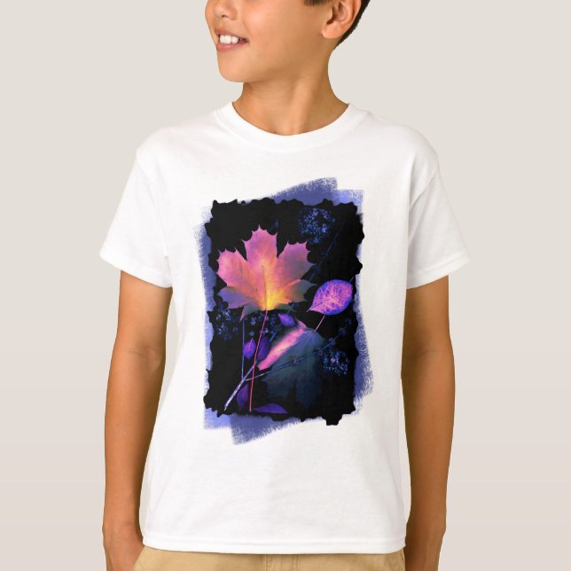 T-shirt Feuilles d'automne en Néon et Bleu (Devant)