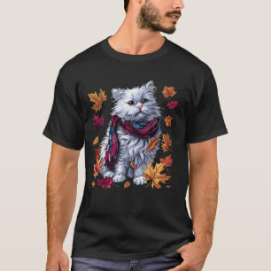 T-shirt Feuilles de Retro automne Chat Persan Saison d'aut