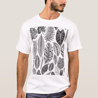 T-shirt Feuilles exotiques, vintage floral noir et blanc.