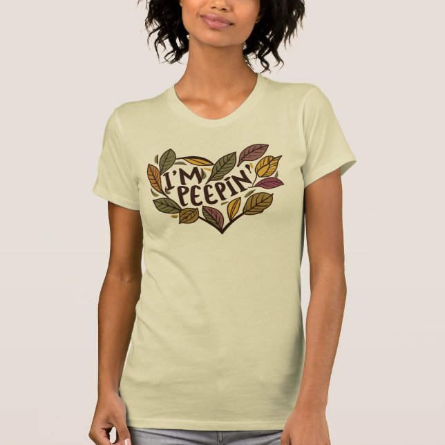 T-shirt Feuilles Peeping Fall Folid Feuilles Funny Leaf Pe (Devant)