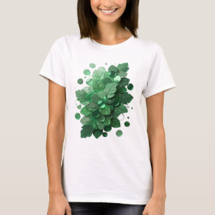 T-shirt Feuilles vertes emblématiques et pièces scintillan
