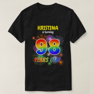 T-shirt Feux d'artifice amusants, aspect arc-en-ciel "98",