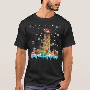 T-shirt Feux de Noël Allemand Berger Chien Père Noël Tree