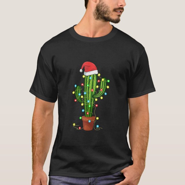 T-shirt Feux de Noël Cactus Lover Drôle Noël (Devant)
