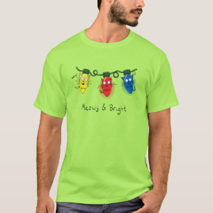 T-shirt Feux de Noël de chat amusant Meowy et brillant