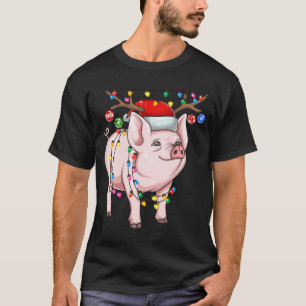 T-shirt Feux De Noël De Cochon Avec Antlers Et Orna