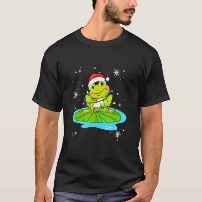 T-shirt Feux de Noël de grenouille Led Santa Hat Noël (Devant)