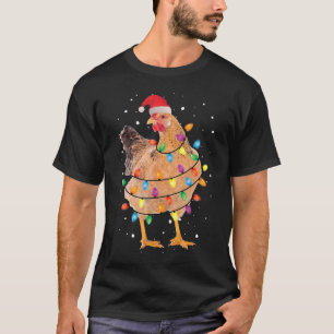 T-shirt Feux de Noël de poulet avec le chapeau de Noël drô