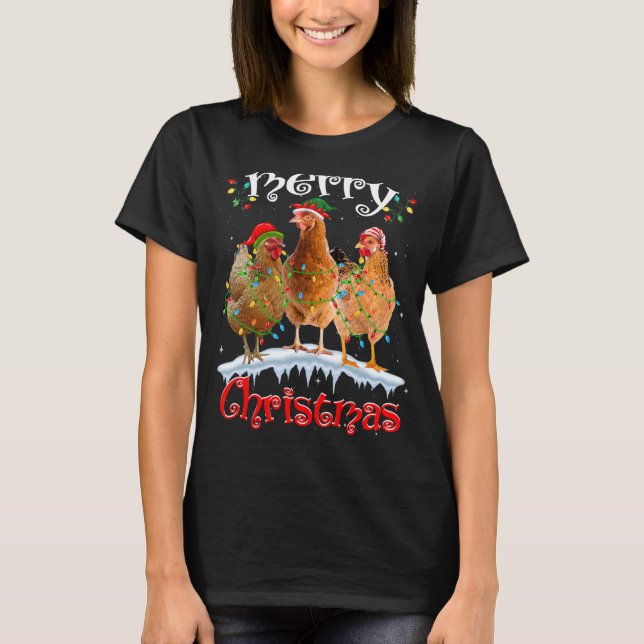 T-shirt Feux de Noël de poulet Joyeux Noël Poulet (Devant)