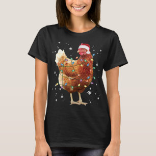 T-shirt Feux de Noël de poulets Lumières Santa Hat Funny N