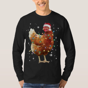 T-shirt Feux de Noël de poulets Lumières Santa Hat Funny N