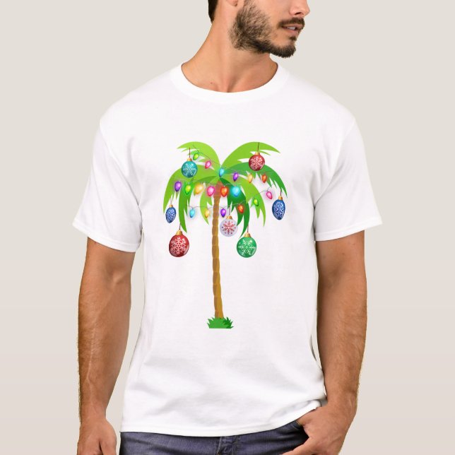 T-shirt Feux de Noël plage de hawaii de palmiers tropicaux (Devant)