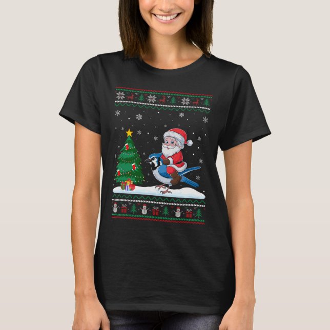 T-shirt Feux Noël Arbre Lumières Noël Père Noël Riding Ble (Devant)