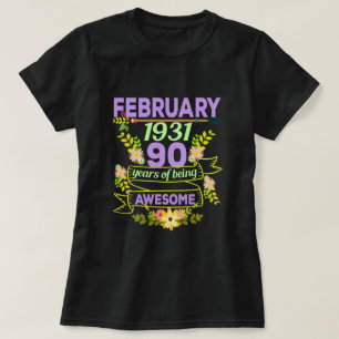 T-shirt Février Fille 1931 90e anniversaire Cadeau