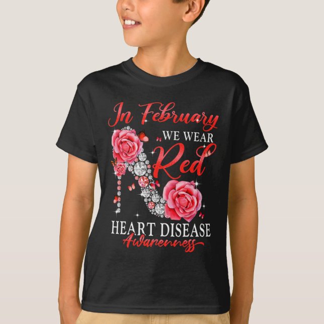 T-shirt Février Nous Portons Le Papillon Rouge Maladie Car (Devant)