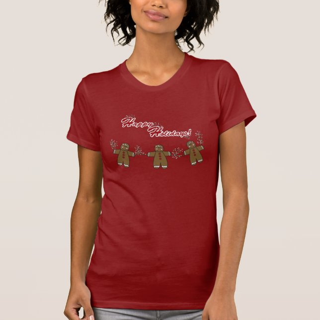 T-shirt Ficelle de Gingerbreadmen avec les baies blanches (Devant)