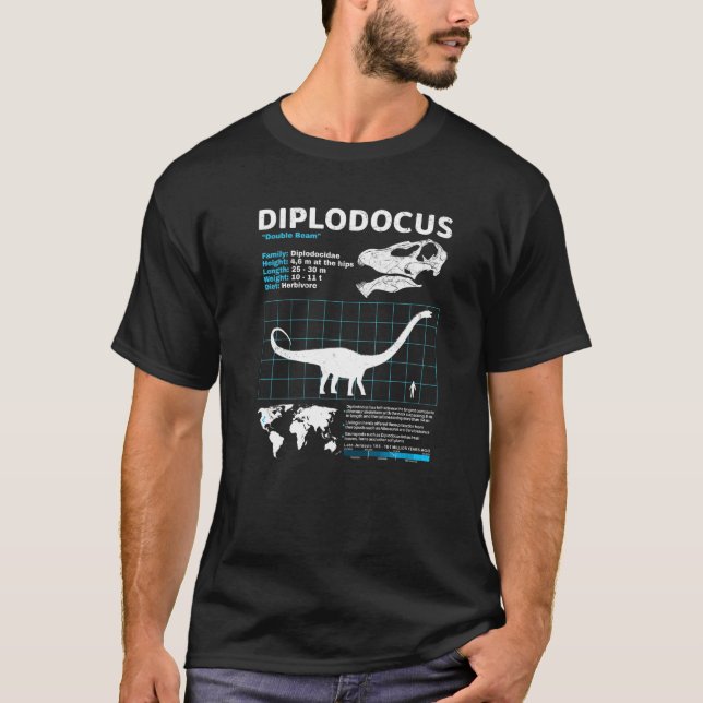 T-shirt Fiche d'information Diplodocus Dinosaur Faits (Devant)