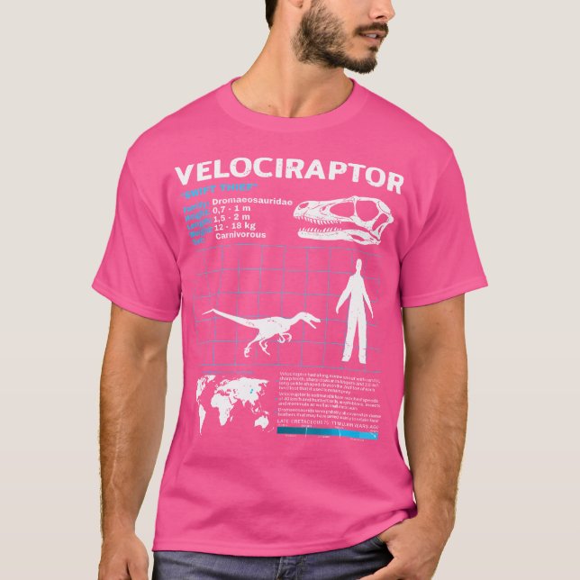 T-shirt Fiche technique du Velociraptor Dinosaur Faits (Devant)