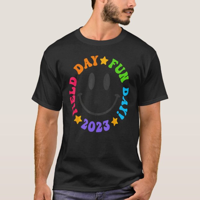 T-shirt Field Day Fun Day 2023 Groovy Smile Face  Teacher  (Devant)