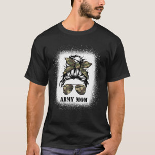 T-shirt Fier Armée Maman Messy Bun Lunettes de soleil Camo