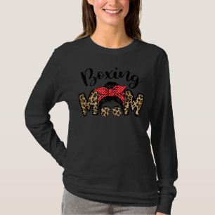 T-shirt Fier Boxing Maman Messy Bun Leopard Fête des Mères