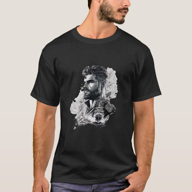 T-shirt Fier capitaine et son navire, marine maritime (Devant)