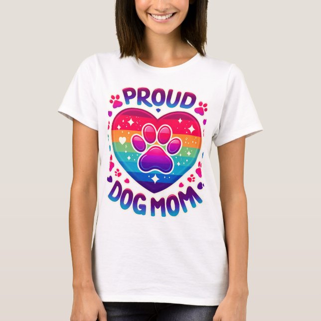 T-shirt Fier Chien Maman Rainbow Coeur Design (Devant)