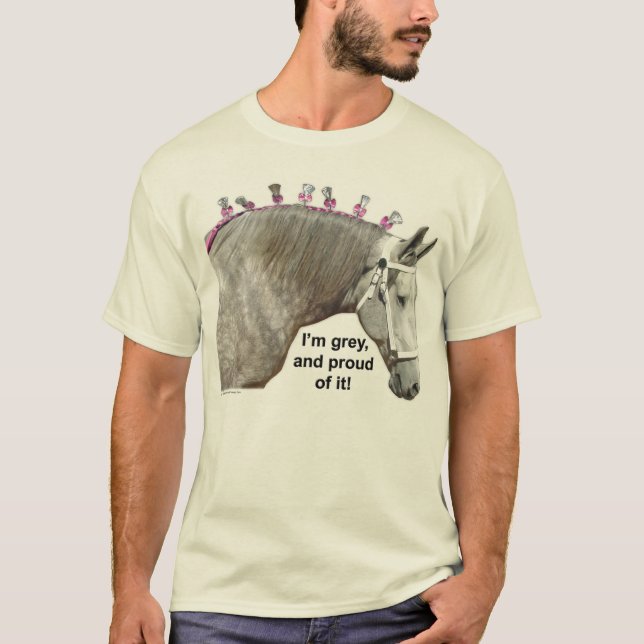 T-shirt Fier d'être cheval de trait gris de Percheron (Devant)