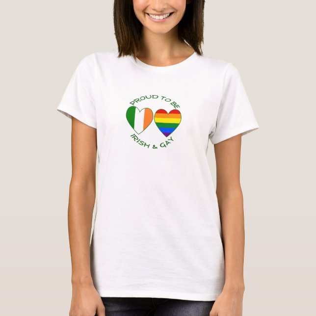 T-shirt Fier d'être Irlandais et Gay Heart Flags (Devant)