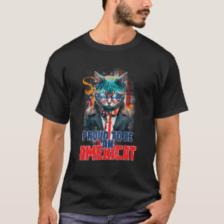 T-shirt Fier d'être un Américain Drapeau 4 Juillet Chat