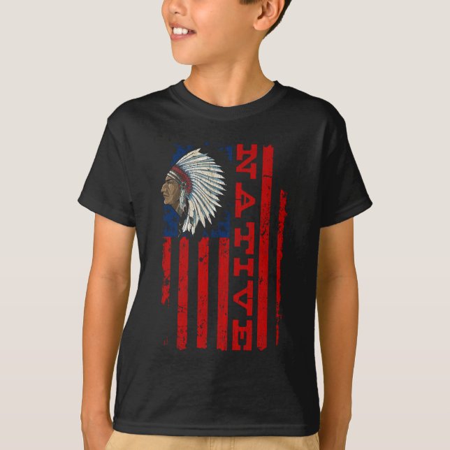 T-shirt Fier drapeau américain de la Fête des Indiens Vint (Devant)