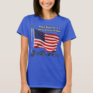 T-shirt Fier Fille D'Un Vétéran Américain Avec Drapeau Amé